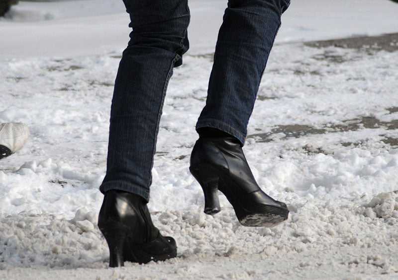 High heeled winter boots dangerous on ice and snow